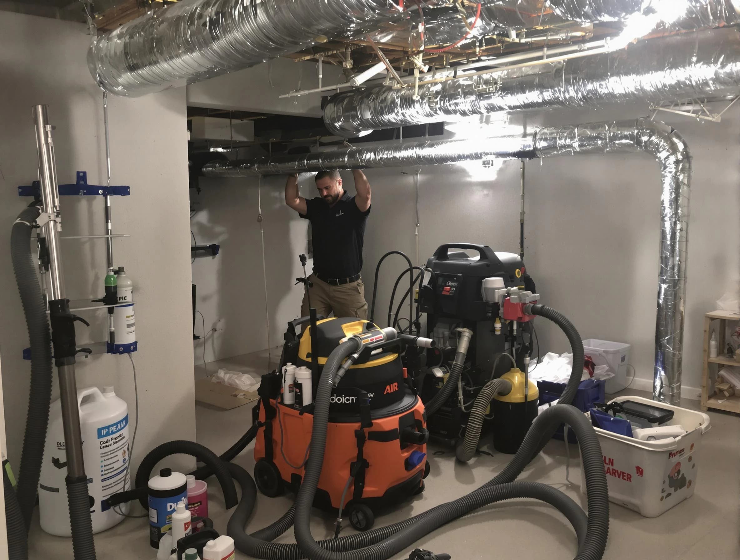 Sun City Air Duct Cleaning specialist performing professional mold removal from air ducts using safety equipment in Sun City