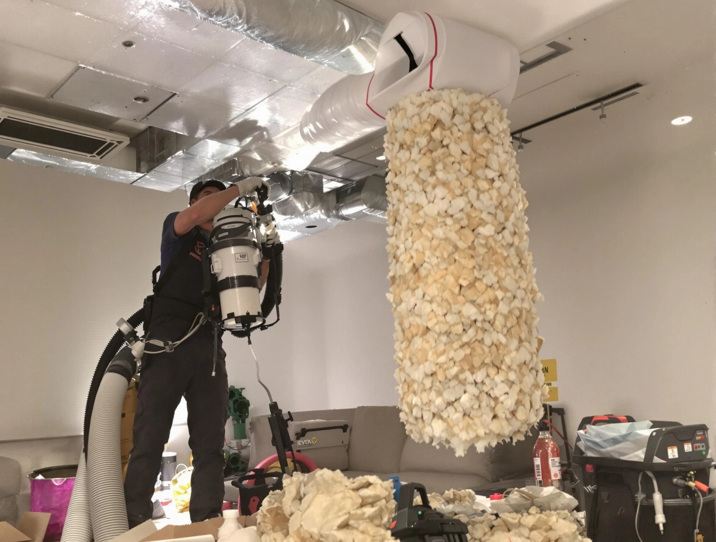 Sun City Air Duct Cleaning technician performing precision vacuum insulation removal in a residential property in Sun City